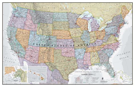 Maps International Classic USA Wall Map - Map of The USA Poster - Front Lamination – 24 x 36 ...