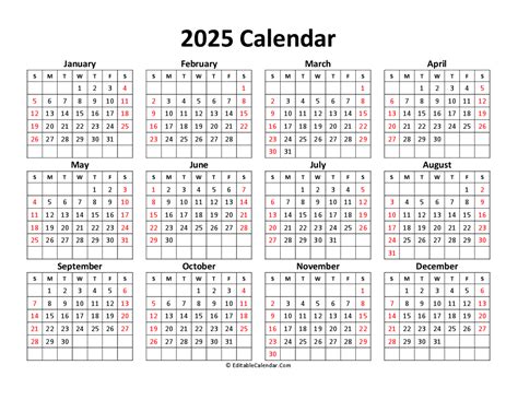 Printable Free Calendar 2025