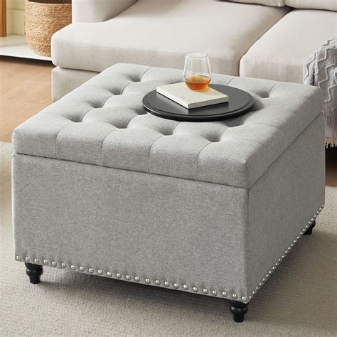 Gericco Large Square Storage Ottoman Bench, Tufted Upholstered Coffee Table Ottoman with Storage ...