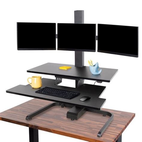 Techtonic Electric 3 Arm Monitor Mount Standing Desk - Sit To Stand Desk Converter With Keyboard ...