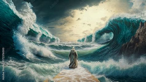 The story of Moses parting the Red Sea. Ai generated illustration. Stock Illustration | Adobe Stock