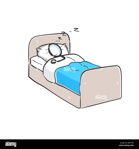 Sleeping in bed. Night sleep. Take a rest. Sleeping regime. Good night. Hand drawn. Stickman ...