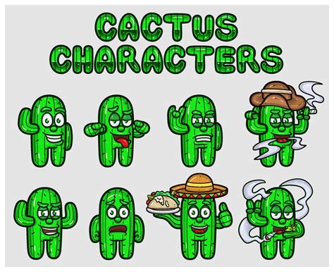 Set Of Cactus Cartoon Mascot Characters. With Simple Gradients. 21744731 Vector Art at Vecteezy