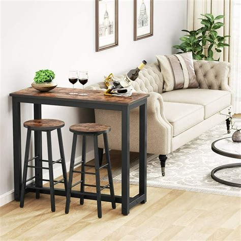 Tribesigns Bar Table with Stools 3-Piece Pub Table Set, Counter Height Breakfast Kitchen Bar ...