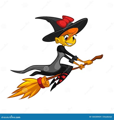 Cartoon Witch Flying on Her Broom. Vector Clip Art Illustration. Stock Vector - Illustration of ...