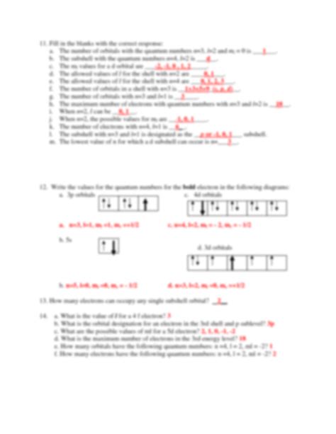 Quantum numbers and Electron configuration worksheet - Worksheets Library