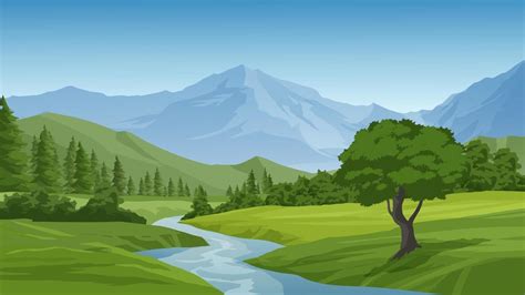 Beautiful Mountain Landscape With River And Forest 3428333 Vector Art at Vecteezy