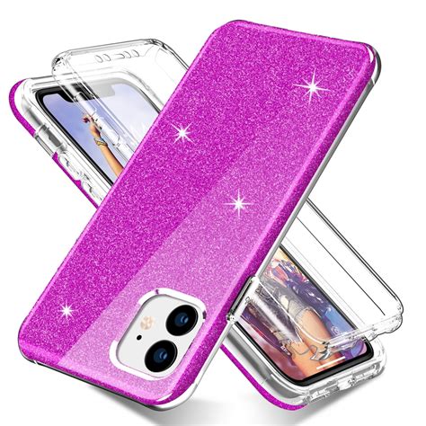 Hot Pink Glitter Case for iPhone 11 with Built-in Screen Protector Slim Full-Body Stylish ...