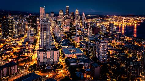 Seattle In The Night Hours The City's Greatest Town State Cityscape Night Wallpaper High ...