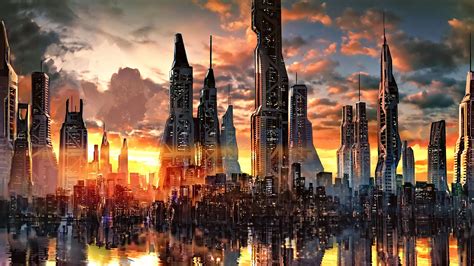 Futuristic City at dusk 4K | Futuristic city, Cityscape wallpaper, City artwork