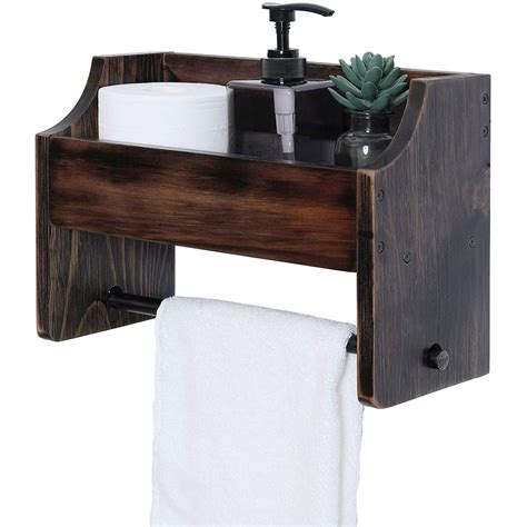 Rustic Paper Towel Holder Wall Mount, Counter Paper Towel Holder with Shelf, Wooden Toilet ...