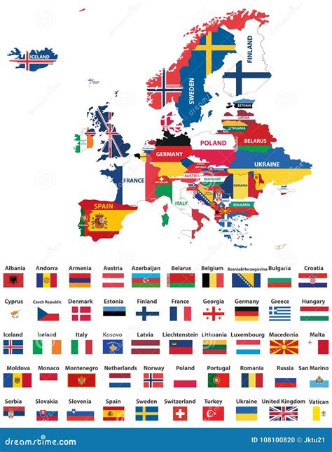 Europe Map Mixed with Countries National Flags. All European Flags Vector Collection Stock ...