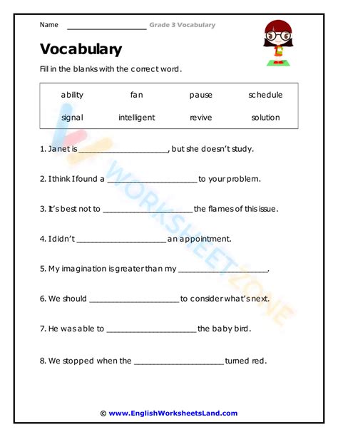 3rd Grade Vocabulary Worksheets 1