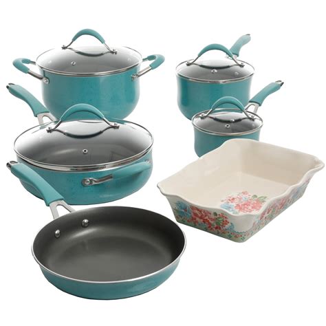 The Pioneer Woman Frontier Speckle Aluminum 10-Piece Cookware Set, Turquoise - Weltecinc ...