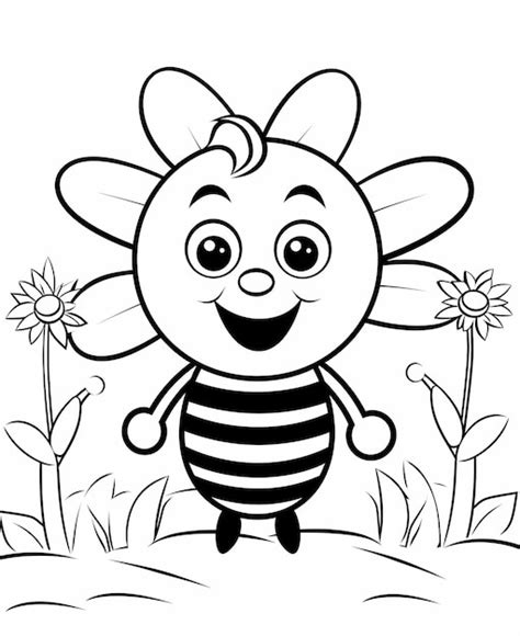 Premium AI Image | Buzzy Bee Fun Super Easy Cartoon Coloring Page with Cute Bee in Simple Black ...