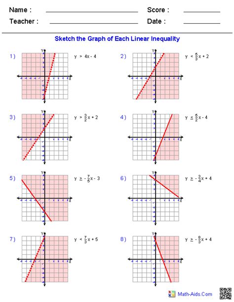 Algebra Linear Equations Worksheets