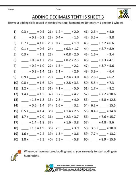 Decimal Addition Worksheets 5th Grade