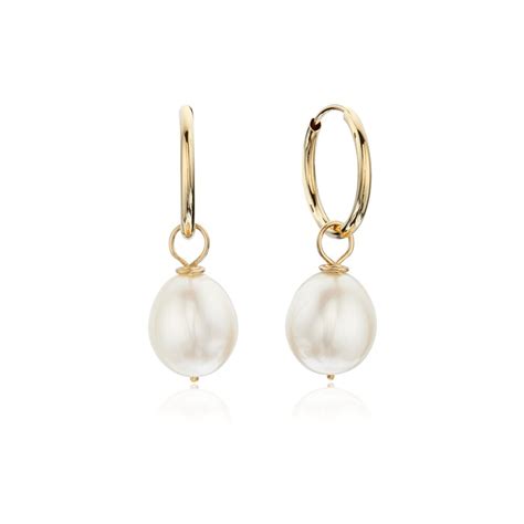 Solid Gold Large Pearl Drop Hoop Earrings – Lily & Roo