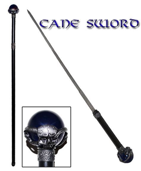 37" Walking Cane w/ HIdden Sword Blue Serpant-Skull Wrapped Ball SW-20