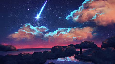 digital art, Clouds, Shooting stars, Night Wallpapers HD / Desktop and Mobile Backgrounds