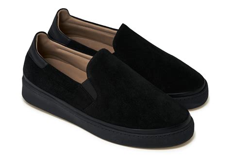 Black Mens Slip-On Sneakers in Suede