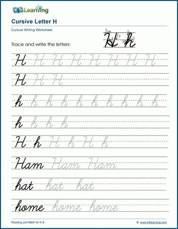 Cursive writing: Letter H worksheets | K5 Learning