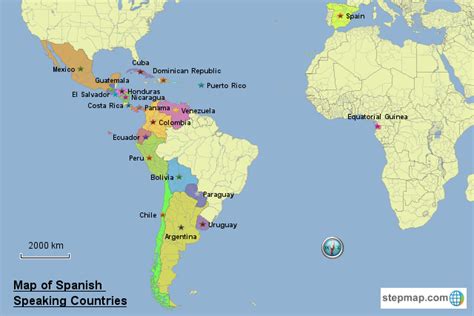 StepMap - Map of Spanish Speaking Countries - Landkarte für World