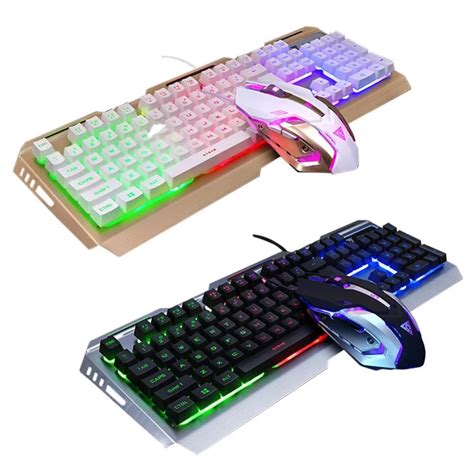 USB Wired Metal Backlight Gaming Keyboard Mouse Combo Computer illuminated 4000DPI PC Gamer Mice ...