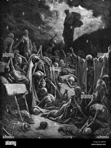 The prophet Ezekiel's vision of the Valley of Dry Bones (Ezekiel chapter XXXVII), illustration ...