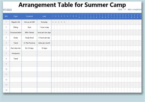 Summer Camp Calendar Template