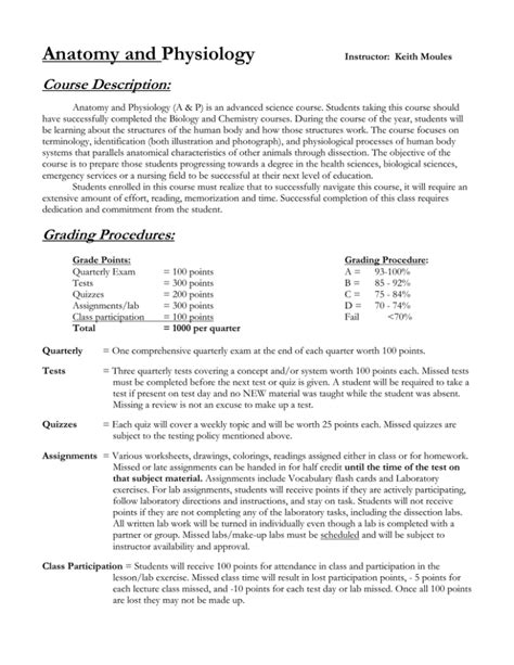 Anatomy & Physiology Course Description