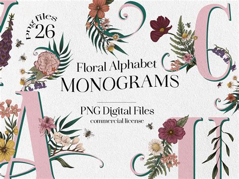 Floral Monogram Clip Art PNGs Graphic by The Two Designers · Creative Fabrica