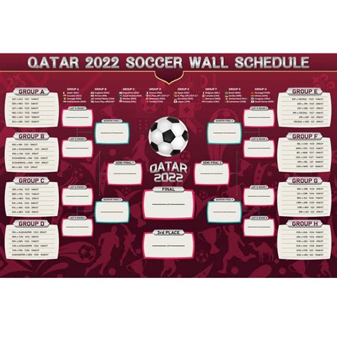 Qatar 2022 World Soccer Game Wall Chart Schedule Poster - Soccer Matches/Football Tournament ...