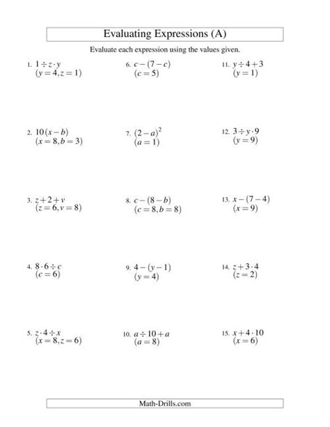 Evaluating Two-Step Algebraic Expressions with Two Variables (A)