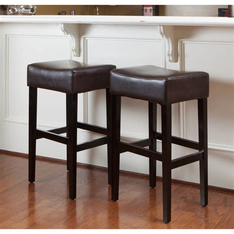 Wooden Bar Stools Leather Set of 2 Brown Backless Counter Height Accent Stools | eBay