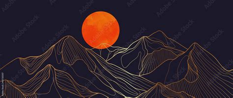 Mountain line art background, luxury gold wallpaper design for cover, invitation background ...