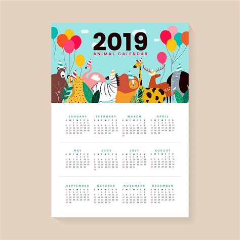 Cute animal calendar 2019 vector | Premium Vector - rawpixel