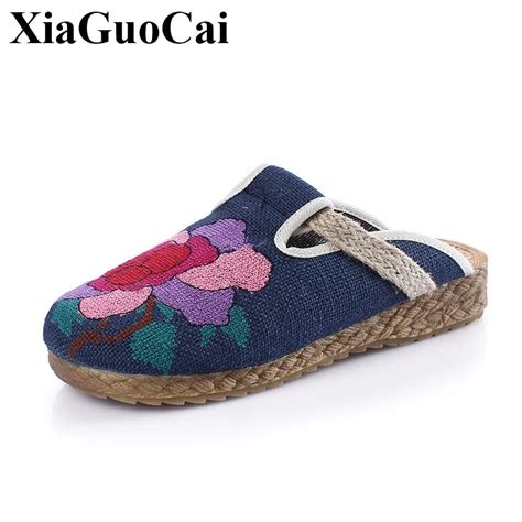 Summer Shoes Women Slippers Breathable Flax Comfortable Slipper Soft Soles Ethnic Trend ...