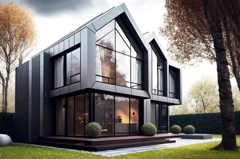 Premium Photo | New modern house with aluminium windows and decoration on facade generative ai