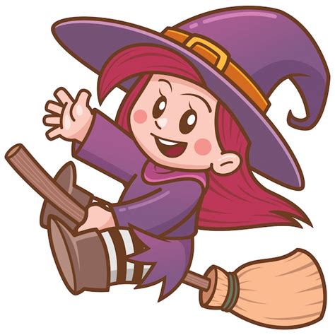 Premium Vector | Vector illustration of cartoon witch flying on broom