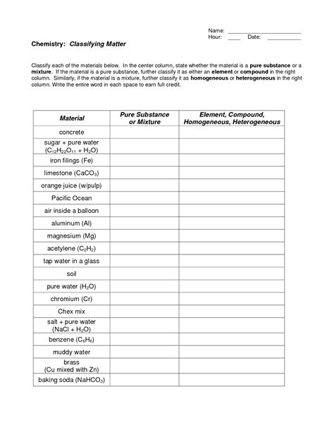 Worksheet Classification Of Matter