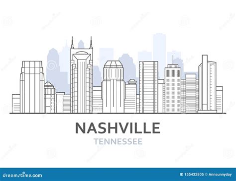 Nashville City Skyline, Tennessee - Cityscape of Nashville, Skyline of Downtown Stock Vector ...