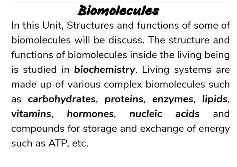 Biomolecules. Structure and functions of some biomolecules will be discuss. - Biochemistry - Studocu