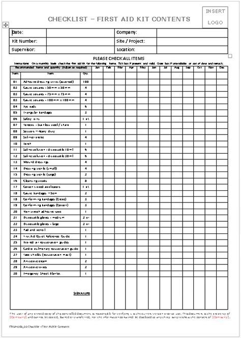 Checklist - First Aid Kit Contents - Workplace Health and Safety | Inspections, Training and ...