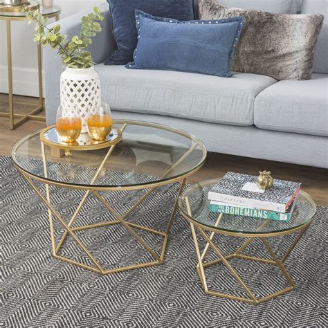 Walker Edison Eloise Geometric Nesting End Tables, Glass/Gold, Set of 2 - Walmart.com | Glass ...