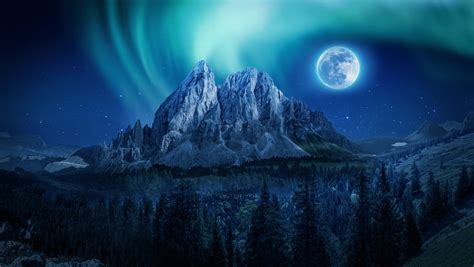 Mountain Aurora Moon Night Northern Lights 4k Wallpaper,HD Nature Wallpapers,4k Wallpapers ...