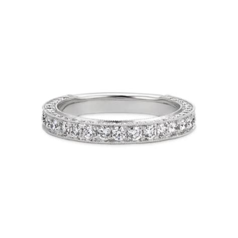 Vintage Round Natural Diamond Wedding Band with Pave Setting in Platinum | Shane Co.