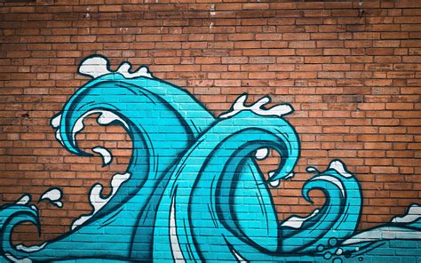 Download wallpaper: Graffiti waves on brick wall 3840x2400