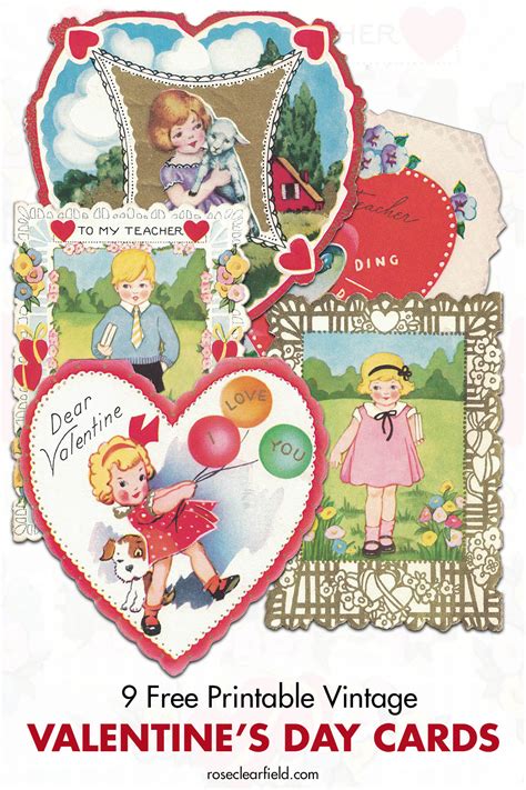 9 Free Printable Vintage Valentine's Day Cards • Rose Clearfield