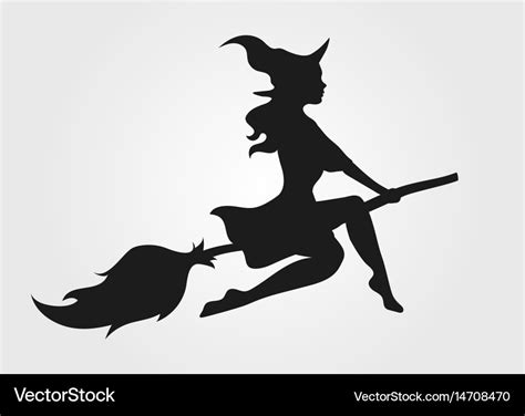 Silhouette of a witch flying on a broomstick Vector Image